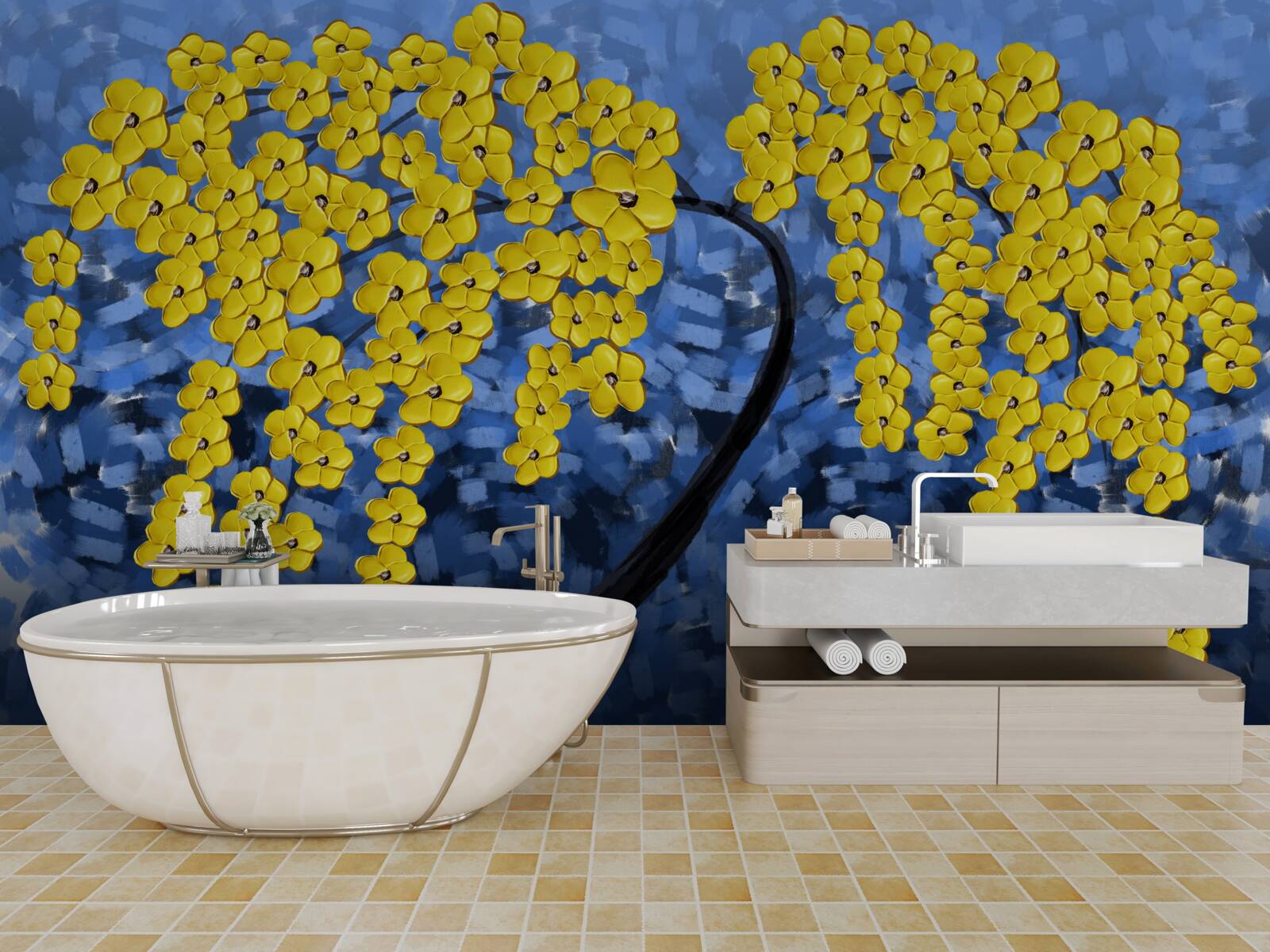 Fototapet copac sub o furtună de toamnă