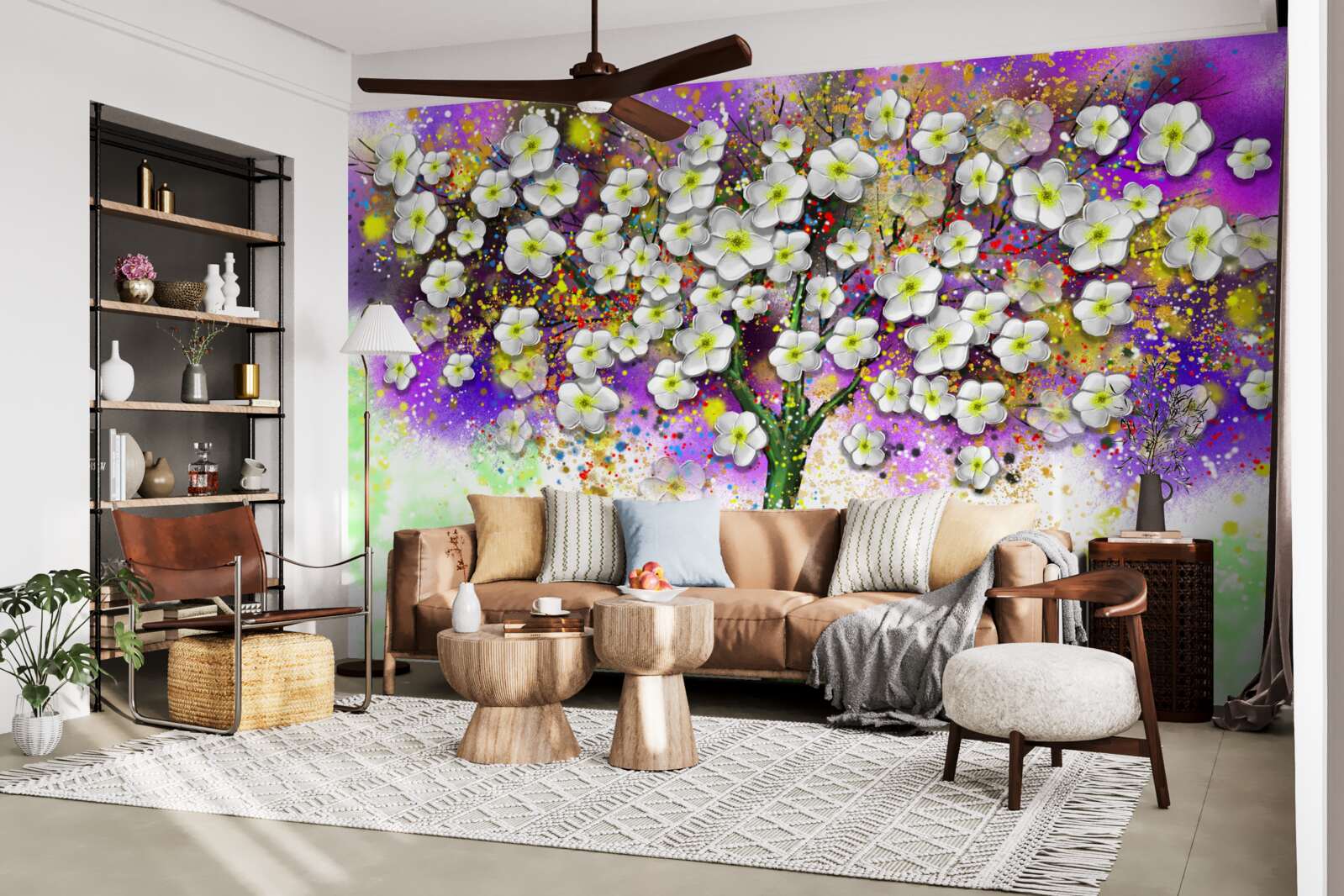 Fototapet copac înflorit cu flori albe ca zăpada