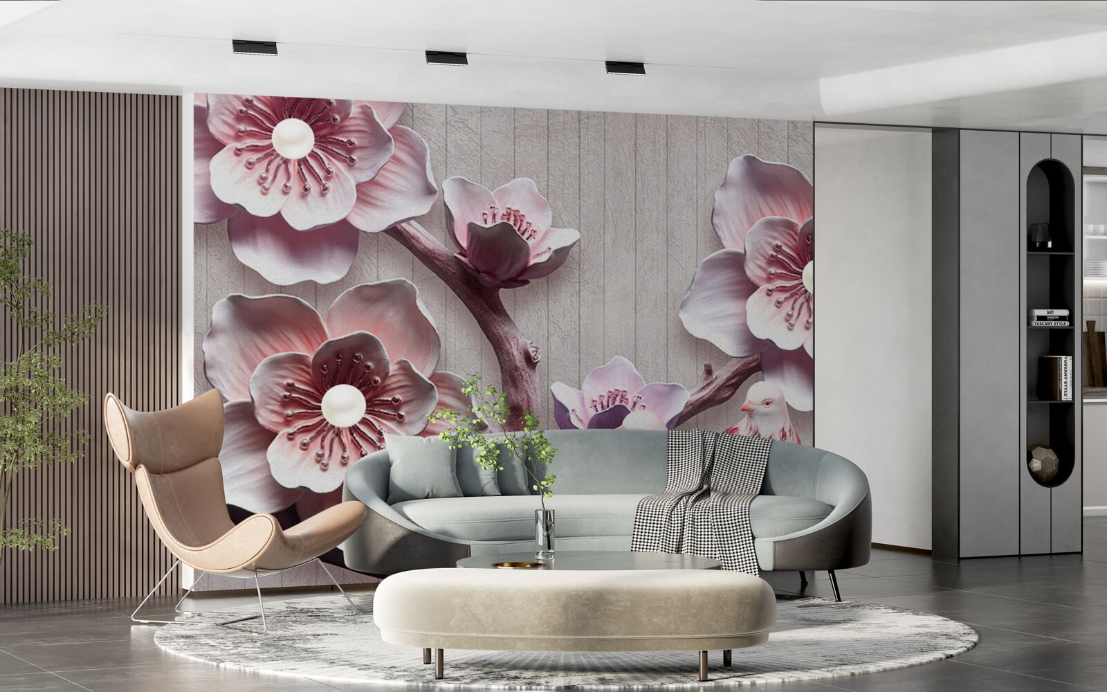 Fototapet muguri de cireș roz moale