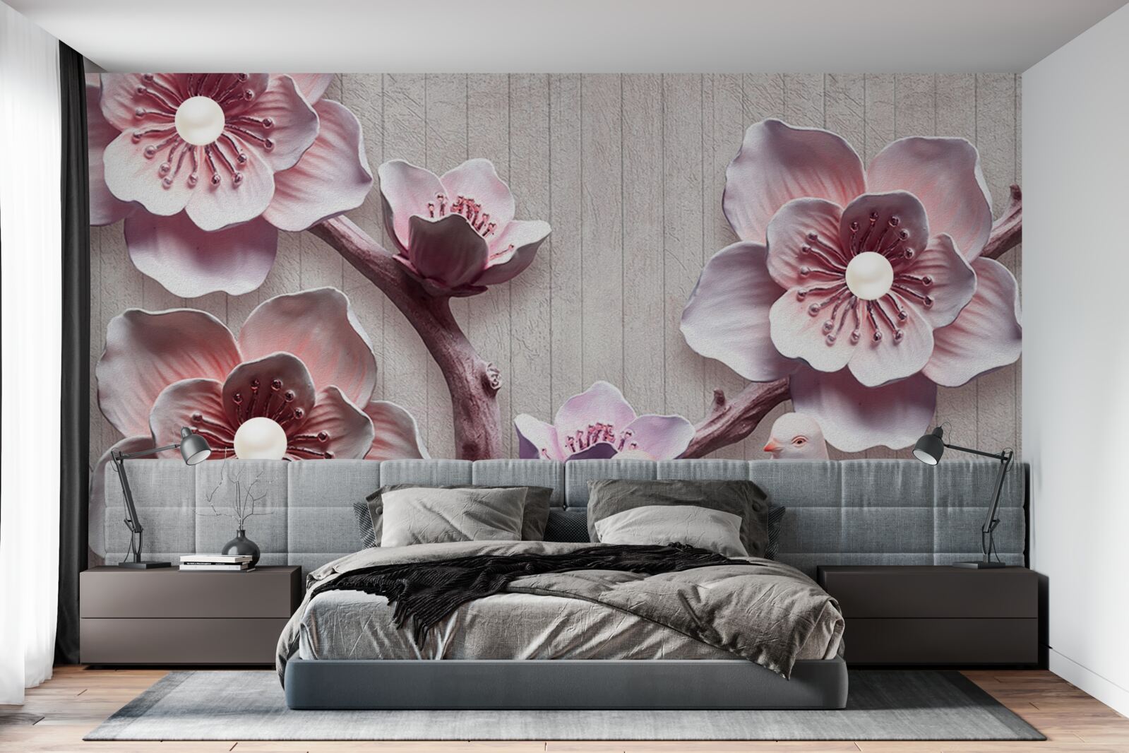 Fototapet muguri de cireș roz moale