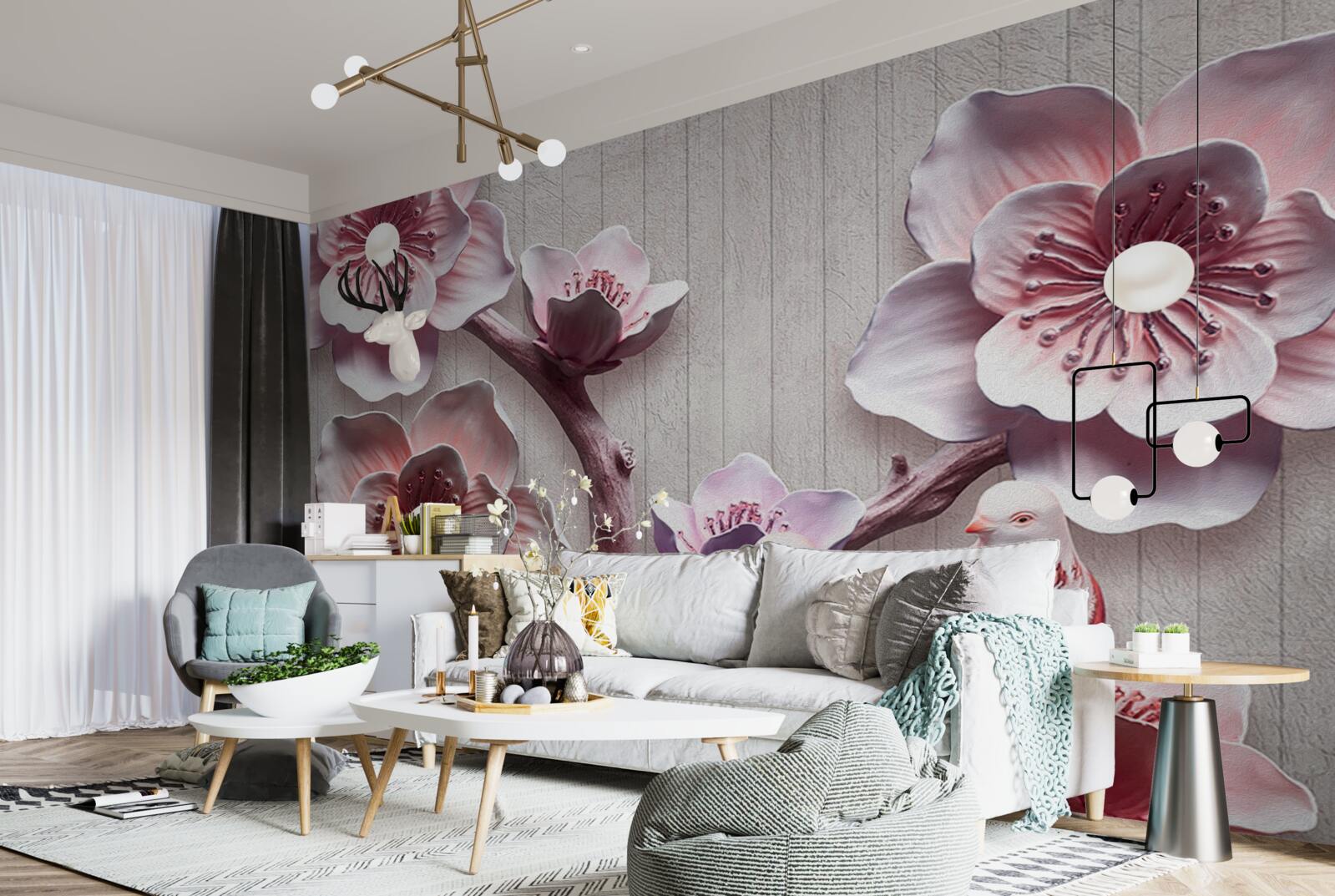 Fototapet muguri de cireș roz moale