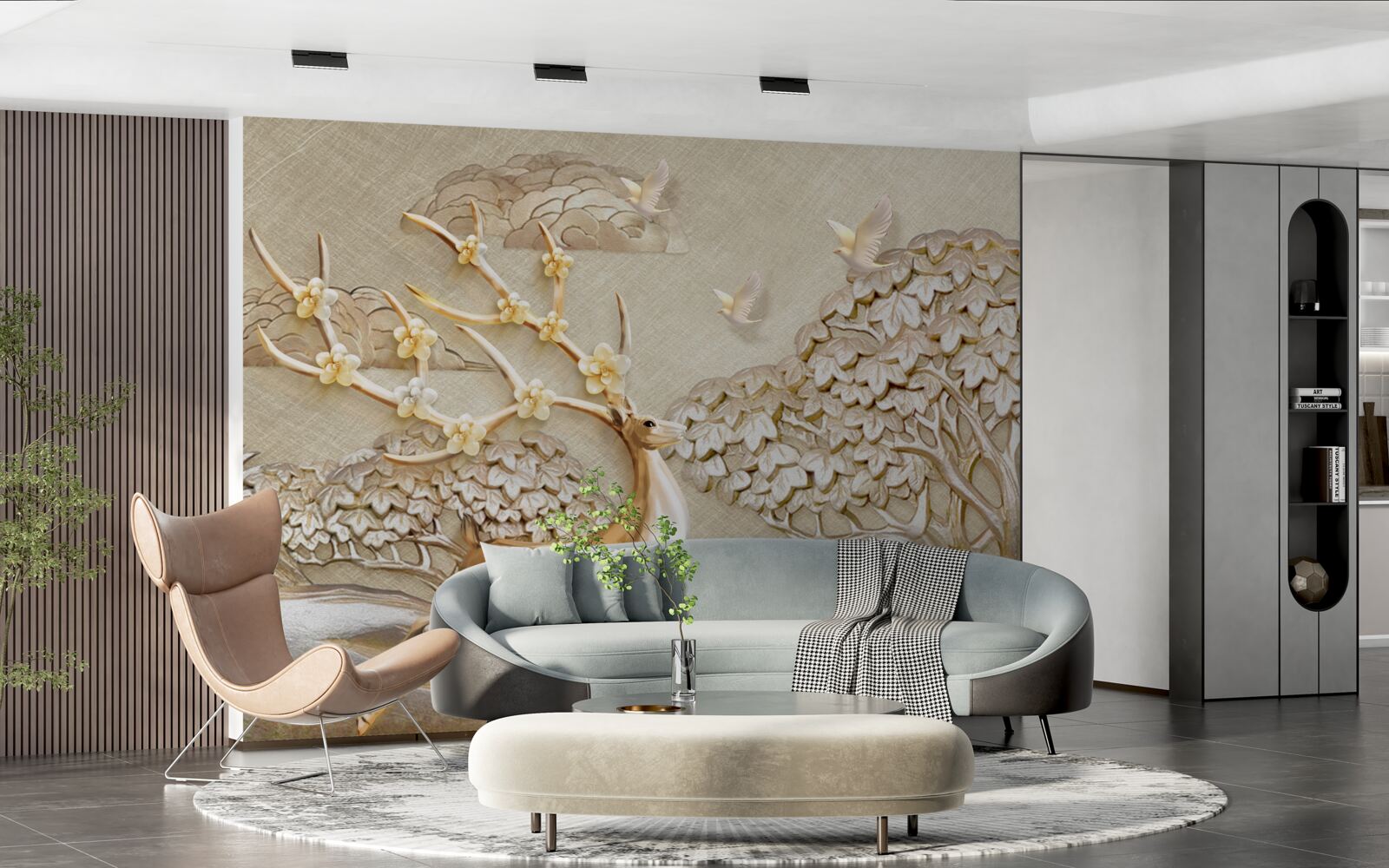 Fototapet cerb auriu alergând luxuriant pe o pajiște