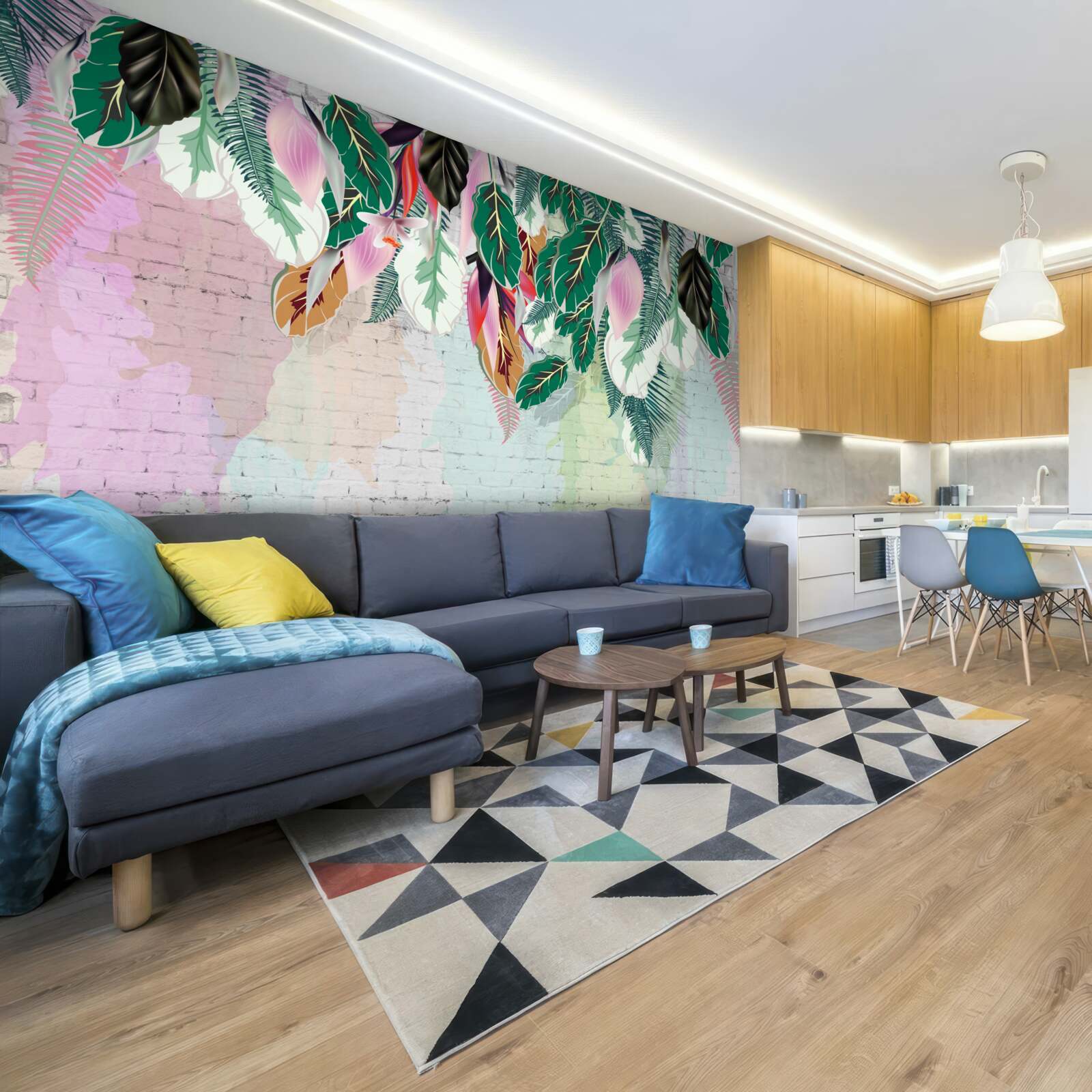 Fototapet frunze tropicale pe un fundal roz