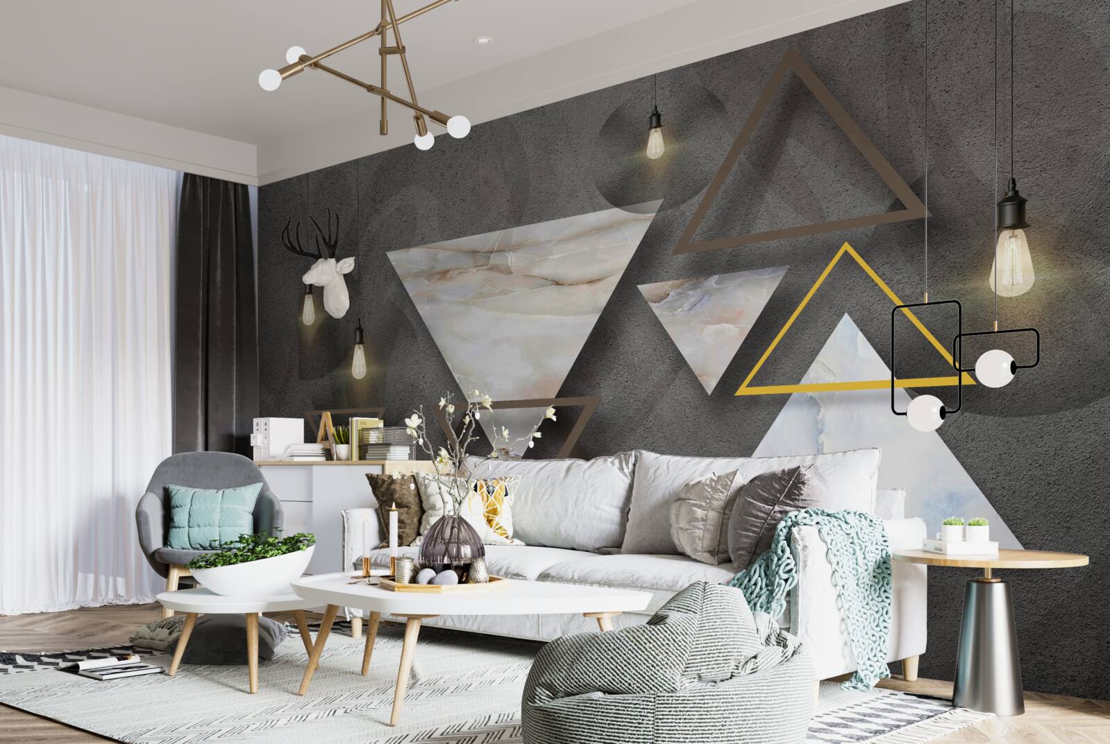 Fototapet triunghiuri între becuri