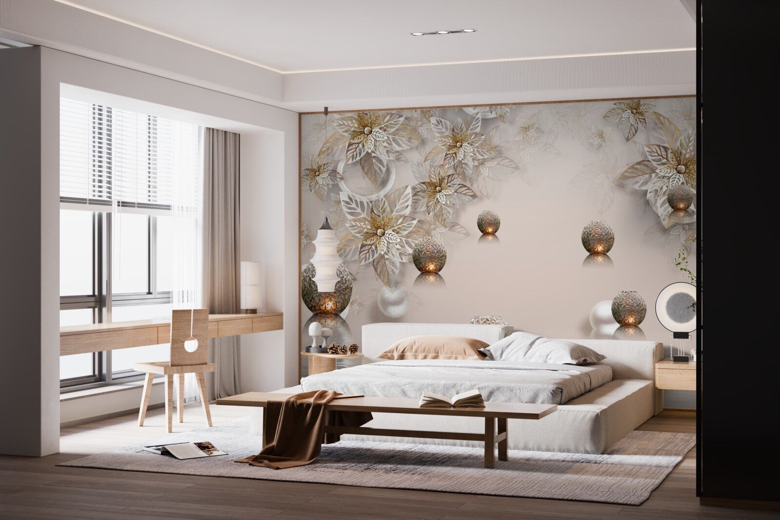 Fototapet plante de aur și bile cu iluminare