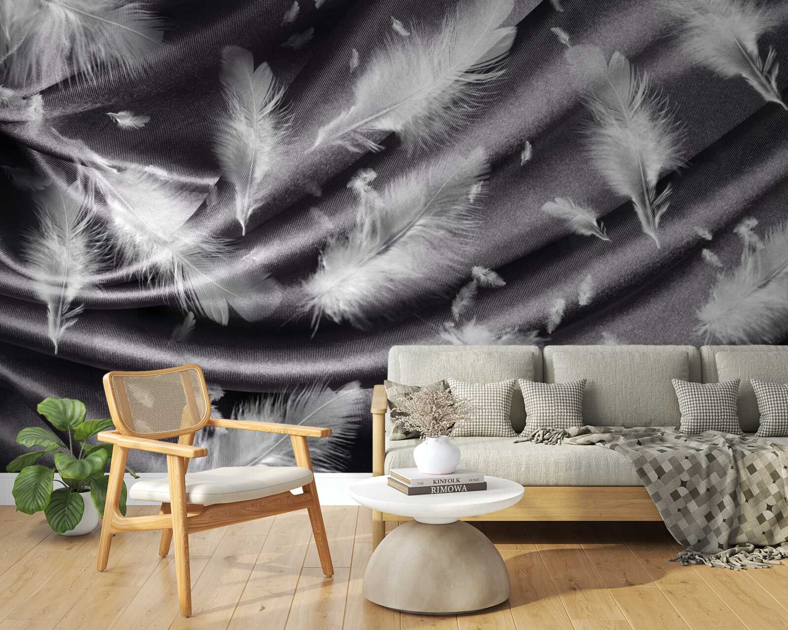 Fototapet penele de alb ca zăpada sunt așezate pe țesătura gri