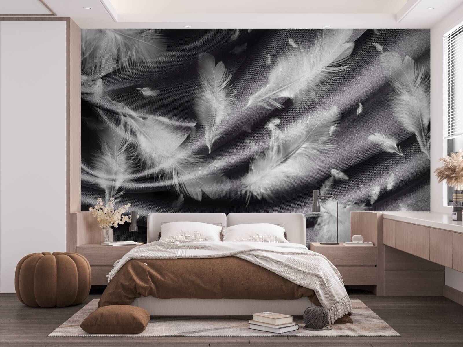 Fototapet penele de alb ca zăpada sunt așezate pe țesătura gri