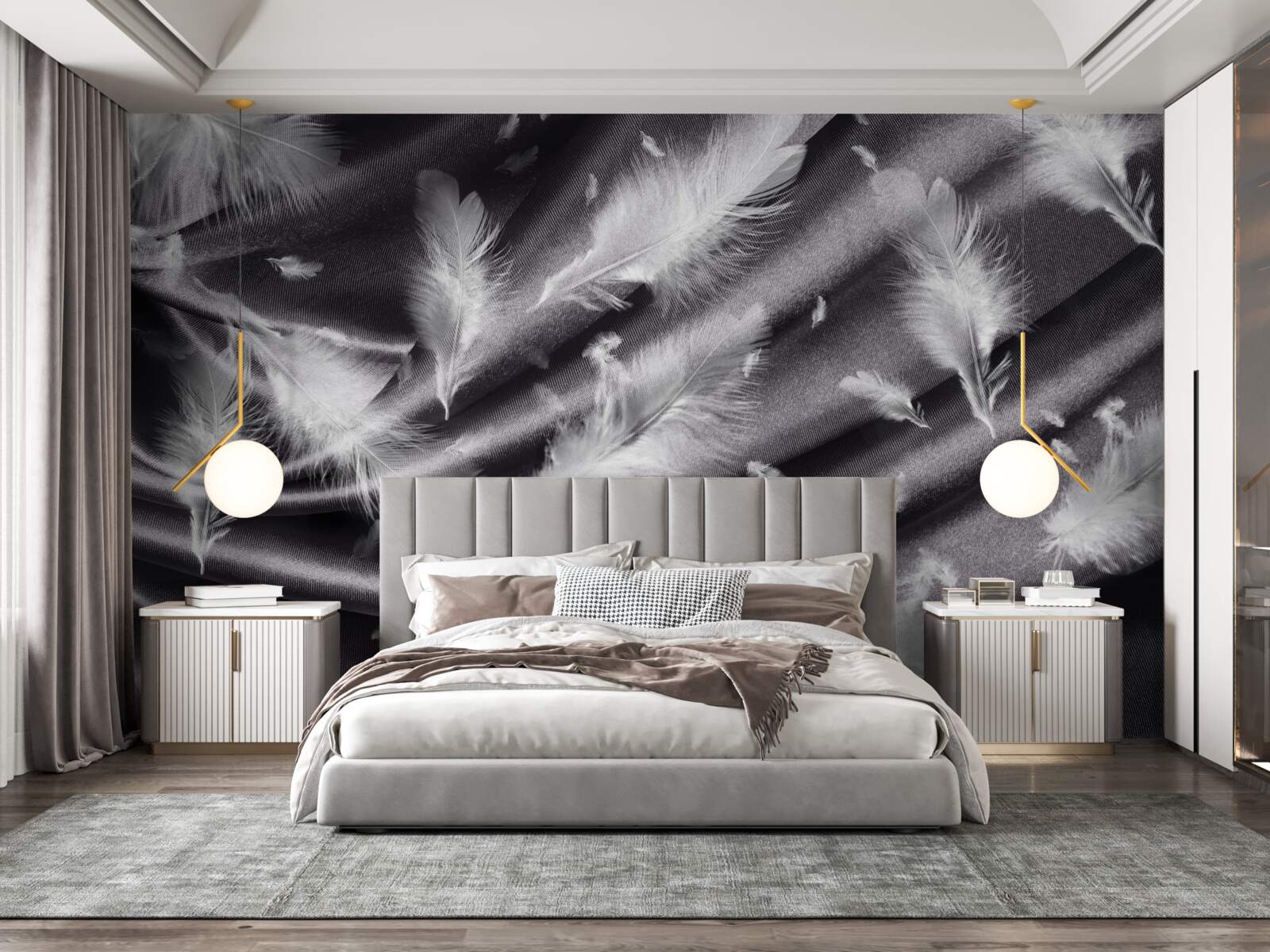 Fototapet penele de alb ca zăpada sunt așezate pe țesătura gri