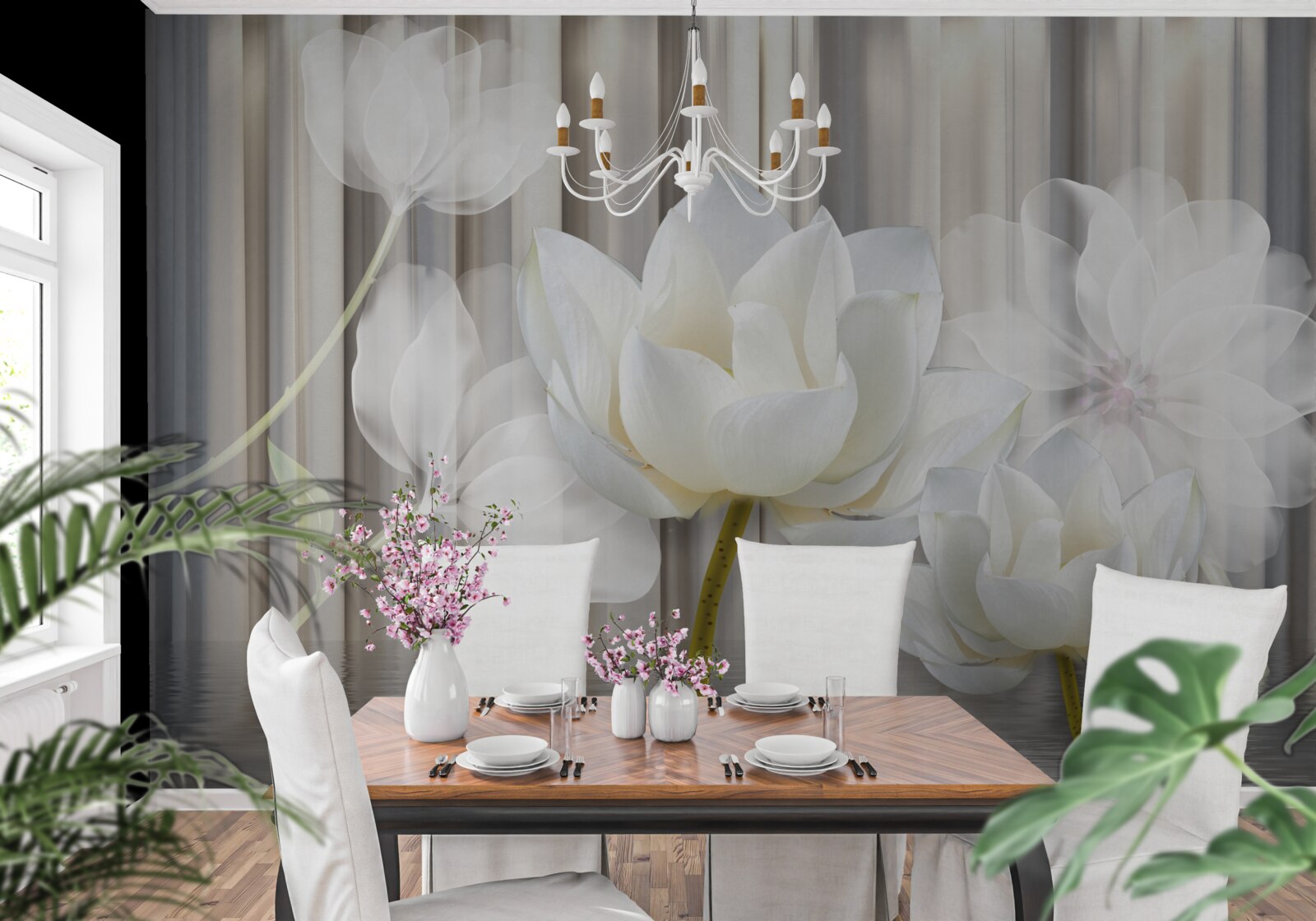 Fototapet lalele albe, ușoare ca aerul