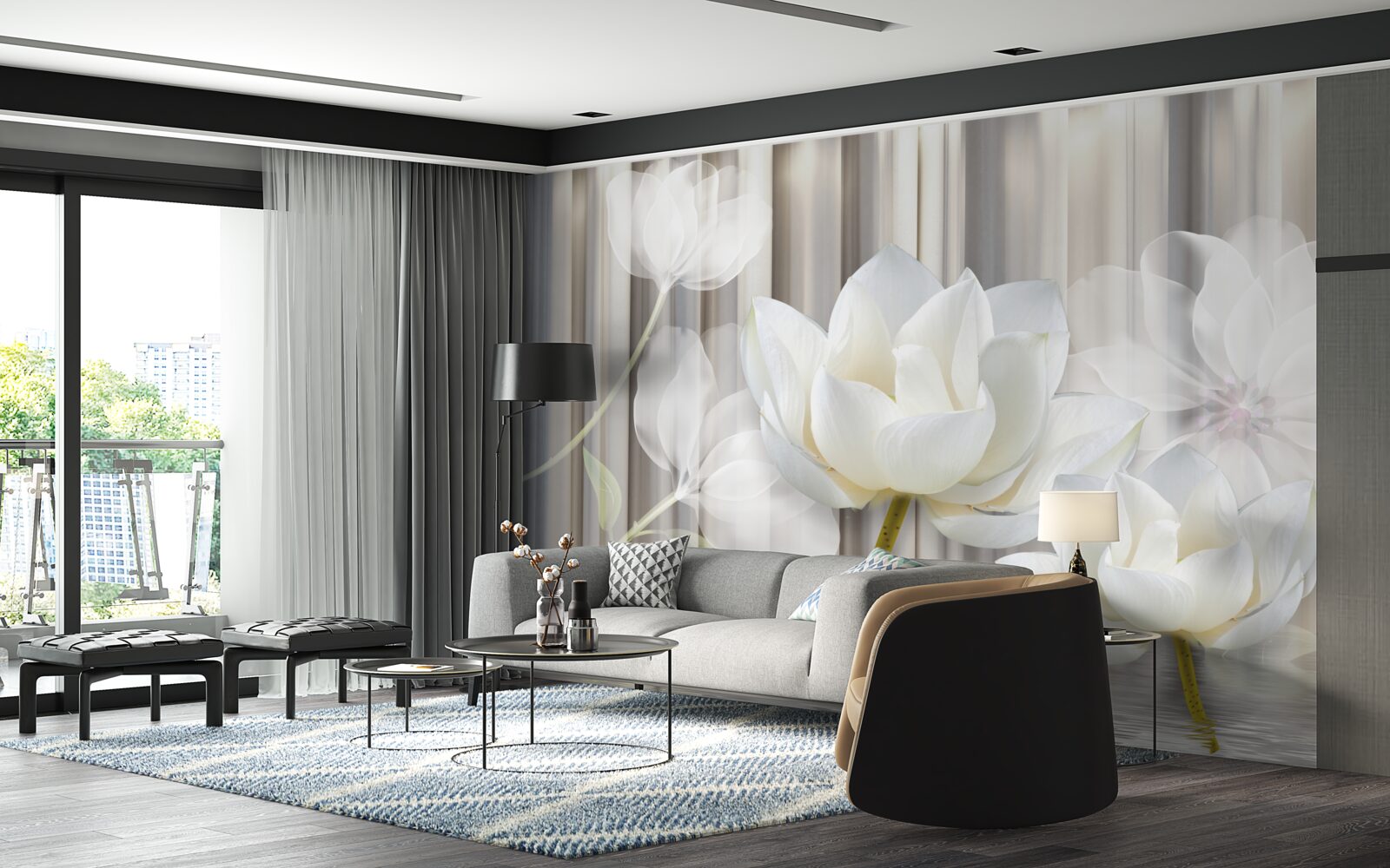 Fototapet lalele albe, ușoare ca aerul