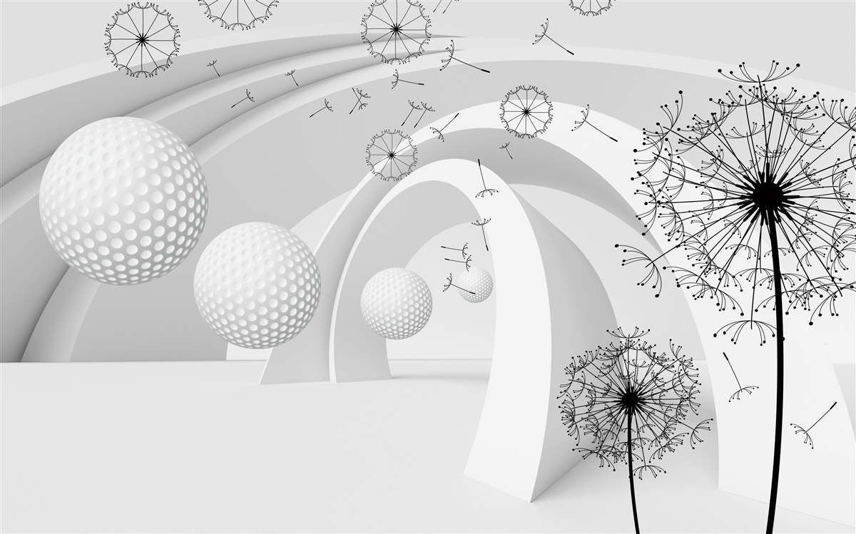 Fototapet Arcurile sunt albe ca zăpada, decorate cu flori de păpădie