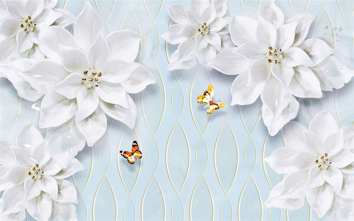 Fototapet Muguri albi ca zăpada și fluturi