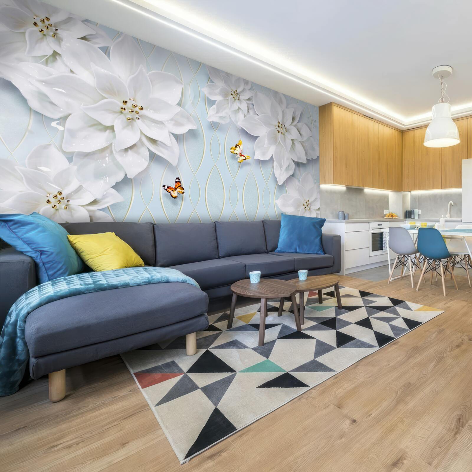 Fototapet Muguri albi ca zăpada și fluturi