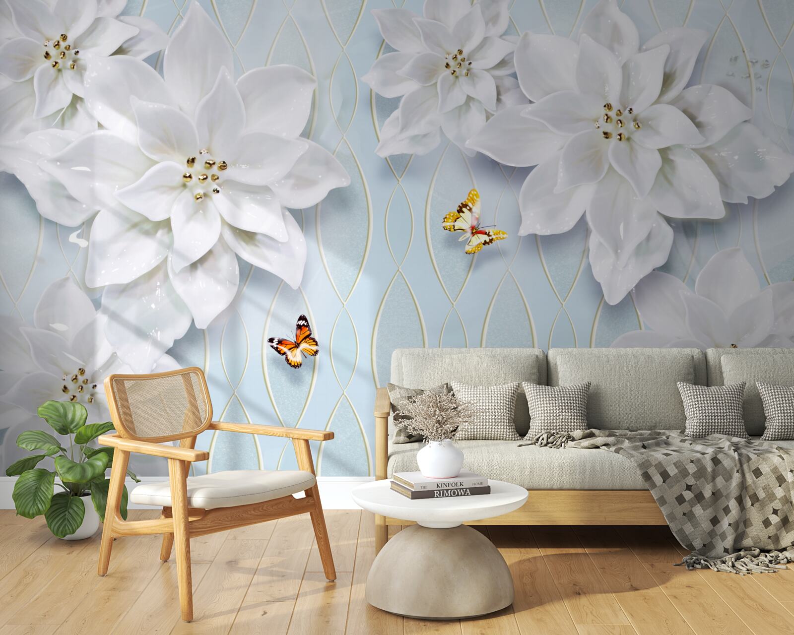 Fototapet Muguri albi ca zăpada și fluturi