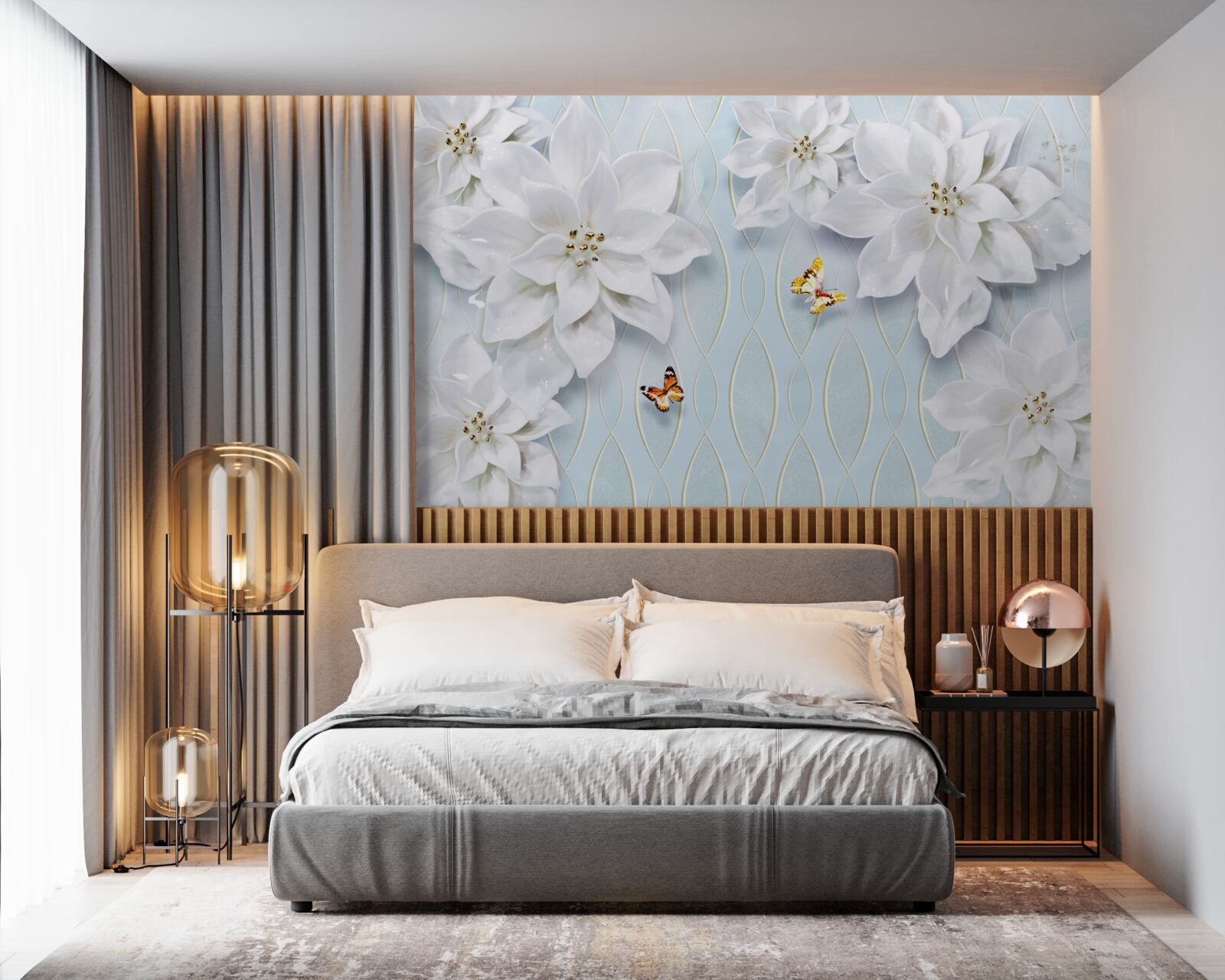 Fototapet Muguri albi ca zăpada și fluturi