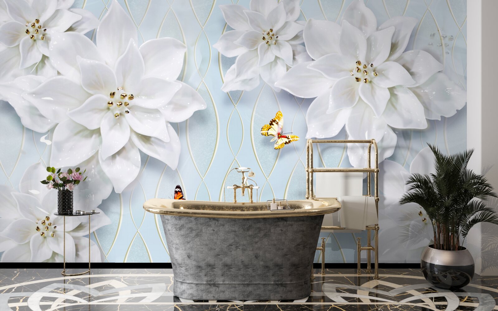 Fototapet Muguri albi ca zăpada și fluturi