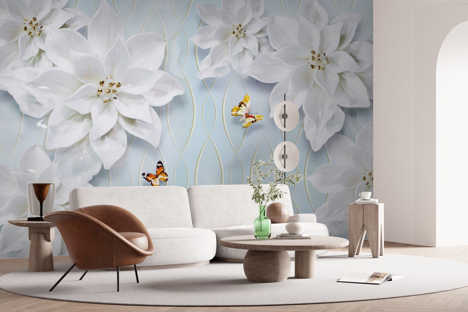 Fototapet Muguri albi ca zăpada și fluturi