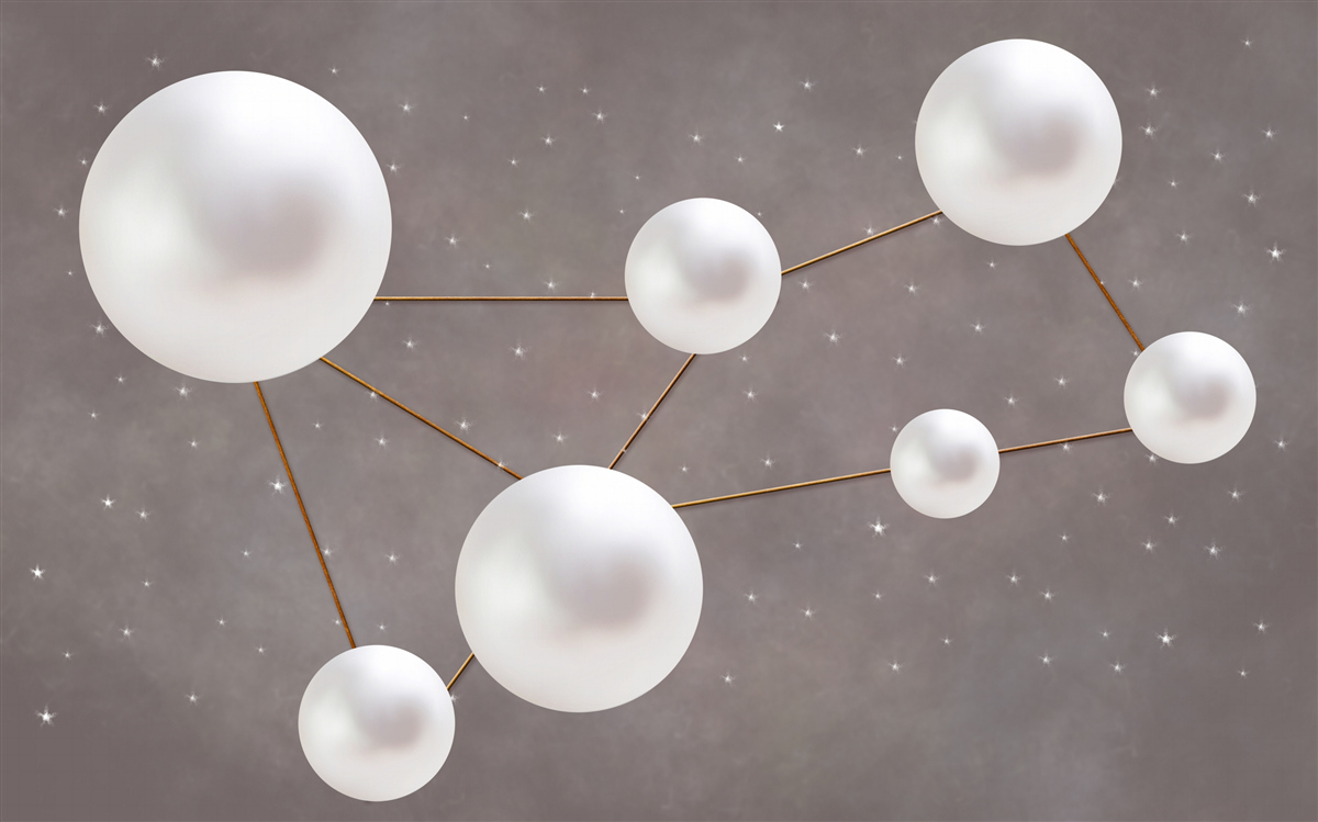 Fototapet bile albe decorate cu linii aurii sunt împrăștiate pe un fundal gri