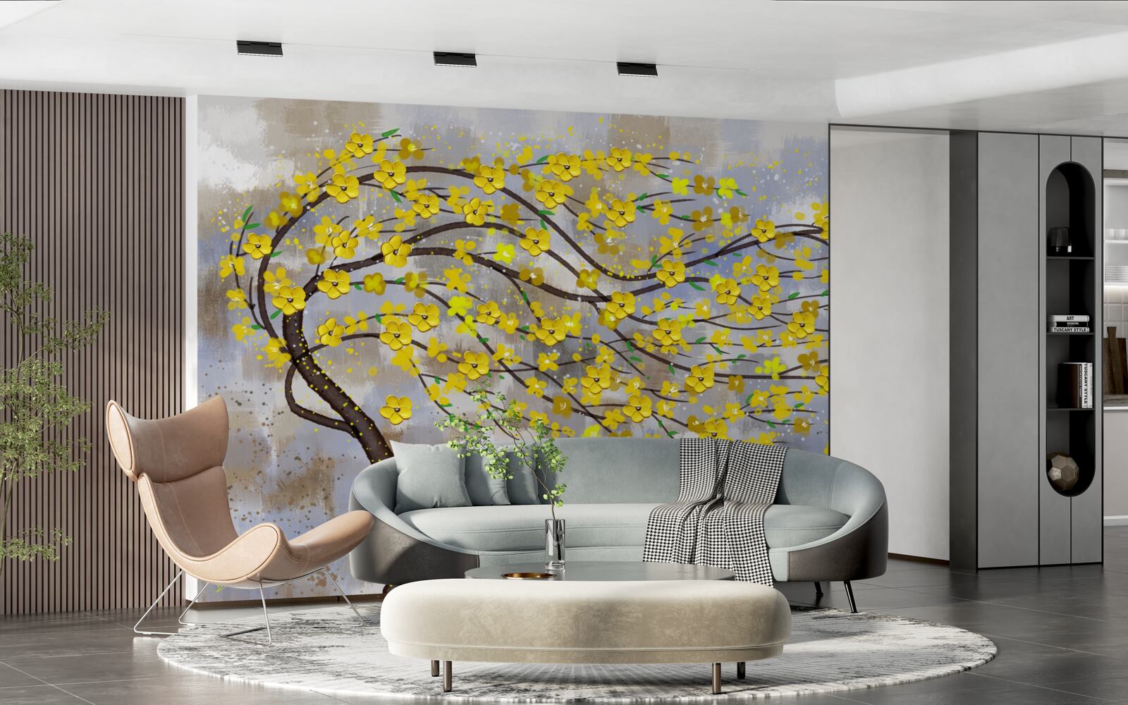 Fototapet un copac de toamnă se leagănă în rafalele de vânt