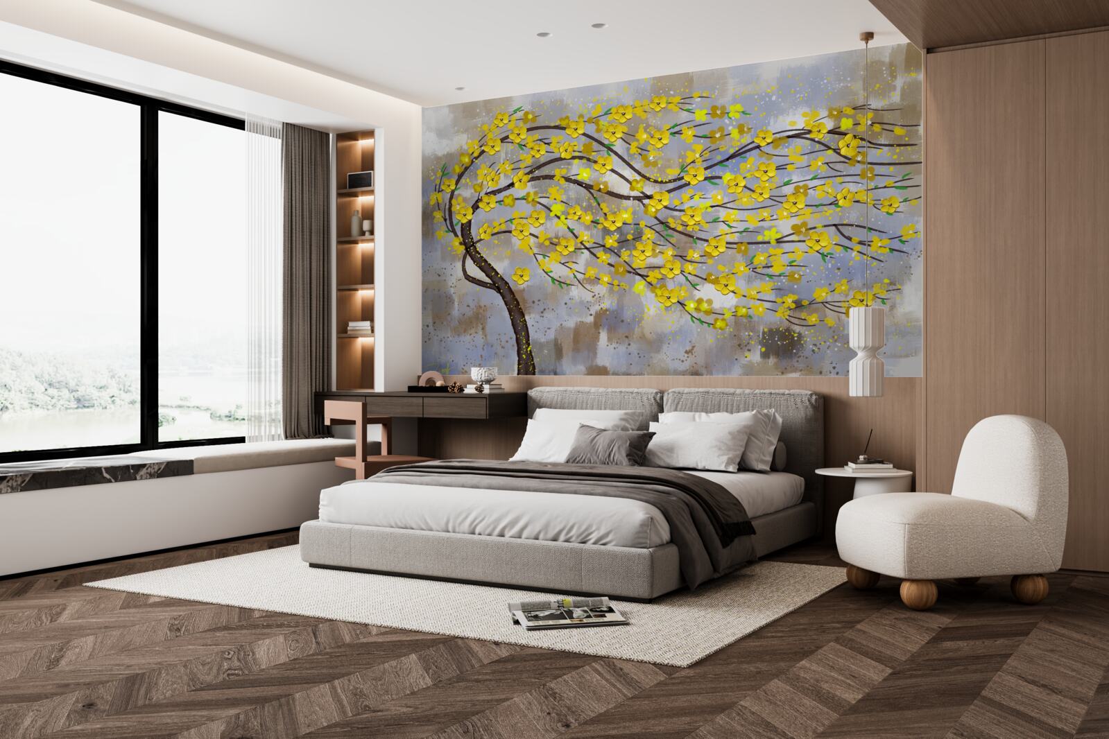 Fototapet un copac de toamnă se leagănă în rafalele de vânt