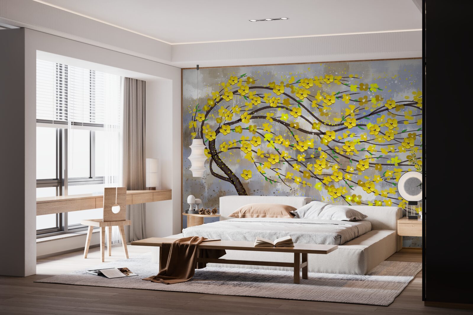 Fototapet un copac de toamnă se leagănă în rafalele de vânt