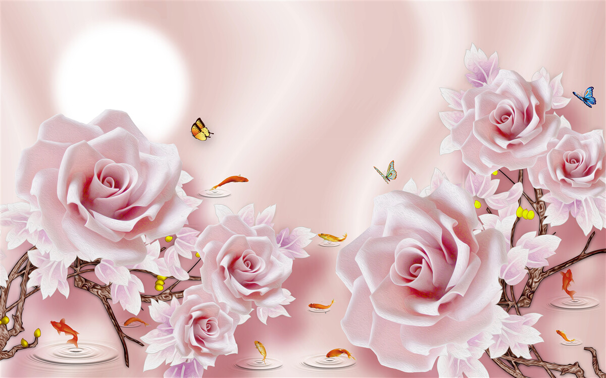 Fototapet set de muguri roz pe un fundal roz mătăsos