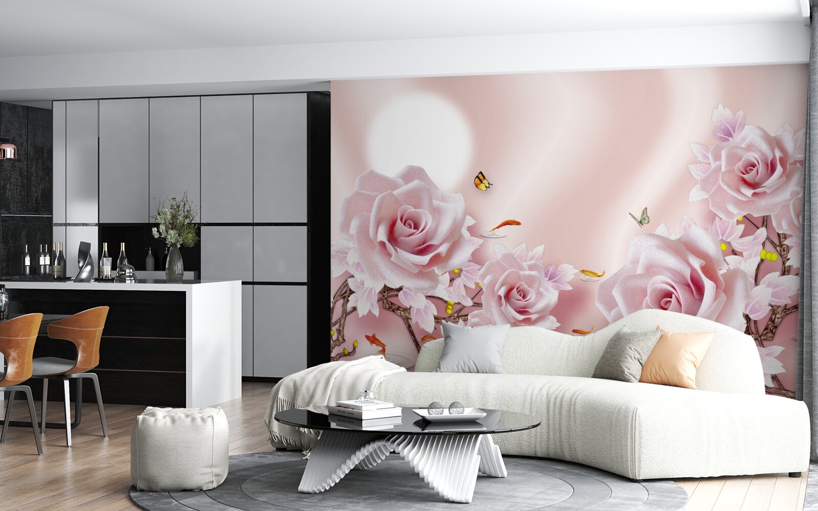 Fototapet set de muguri roz pe un fundal roz mătăsos