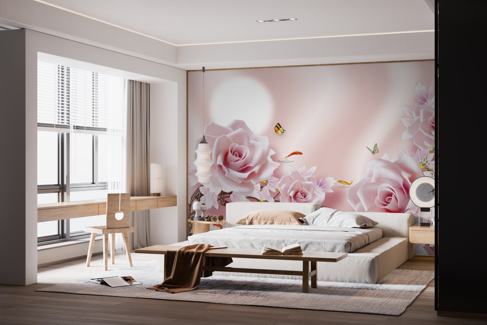 Fototapet set de muguri roz pe un fundal roz mătăsos