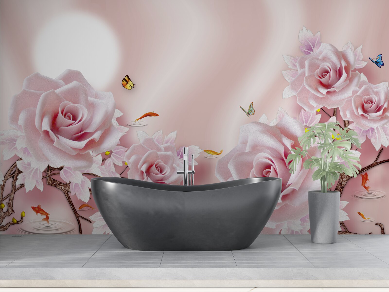 Fototapet set de muguri roz pe un fundal roz mătăsos