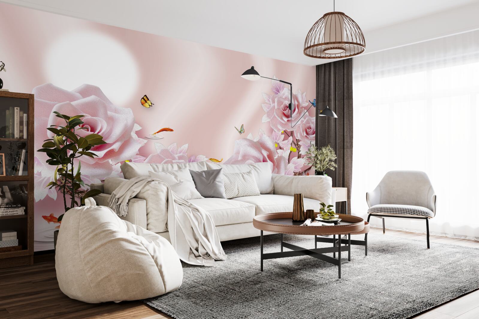 Fototapet set de muguri roz pe un fundal roz mătăsos