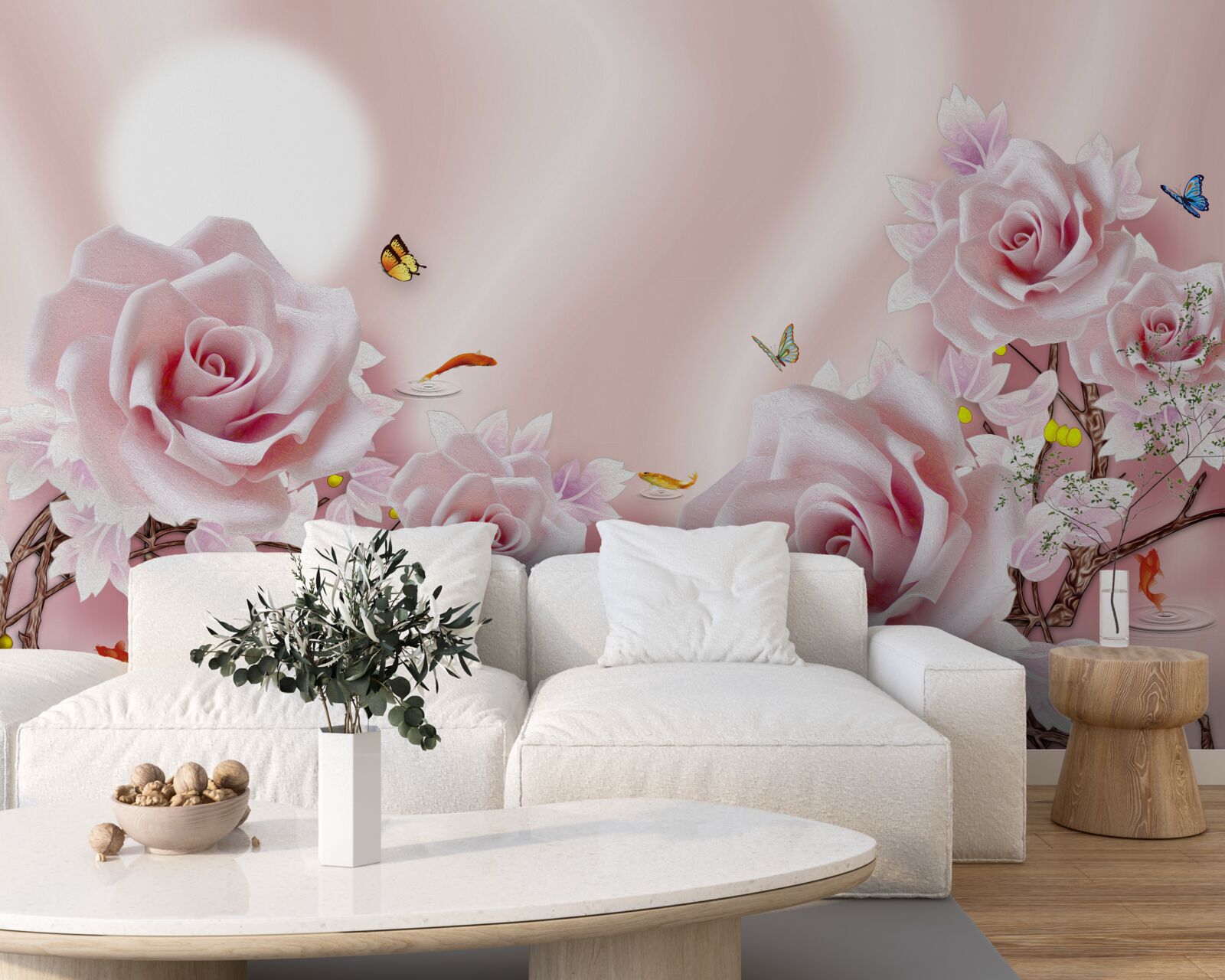 Fototapet set de muguri roz pe un fundal roz mătăsos