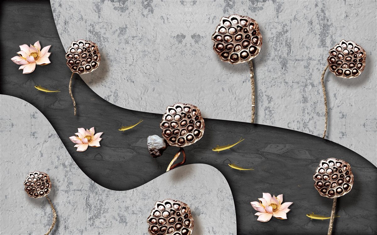 Fototapet cale abstractă punctată cu flori într-un câmp