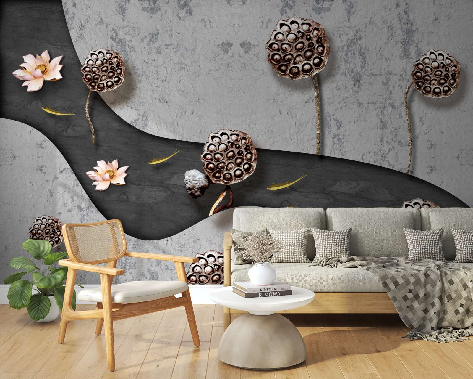 Fototapet cale abstractă punctată cu flori într-un câmp