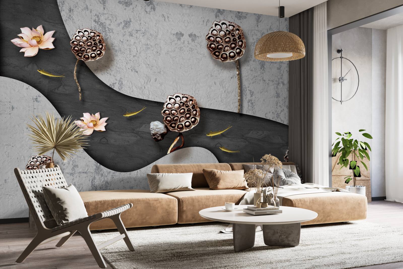 Fototapet cale abstractă punctată cu flori într-un câmp