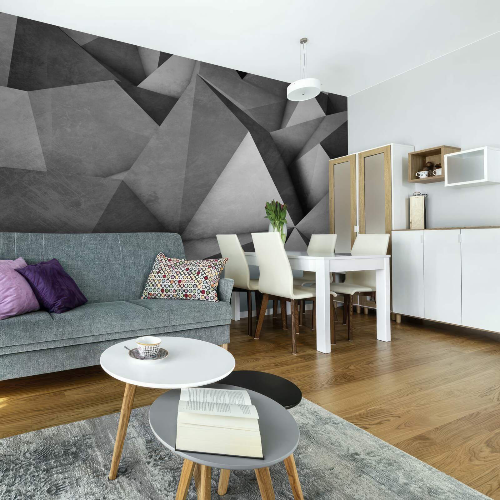 Fototapet triunghiuri gri mari, generoase