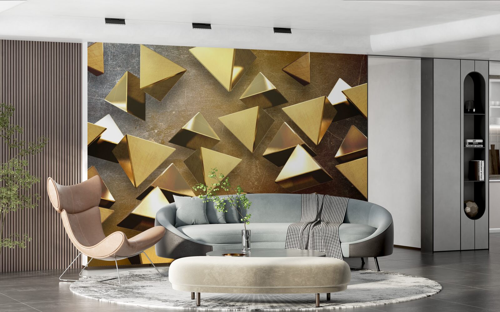 Fototapet triunghiuri aurii mici, extinse