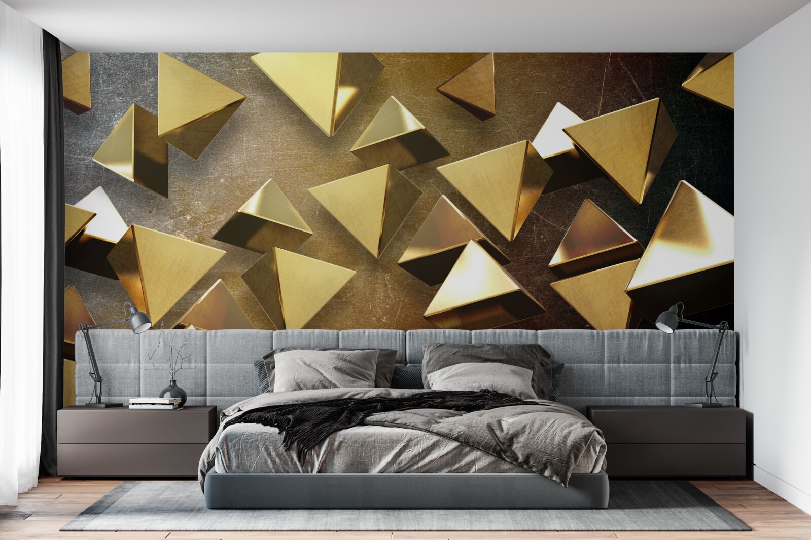 Fototapet triunghiuri aurii mici, extinse