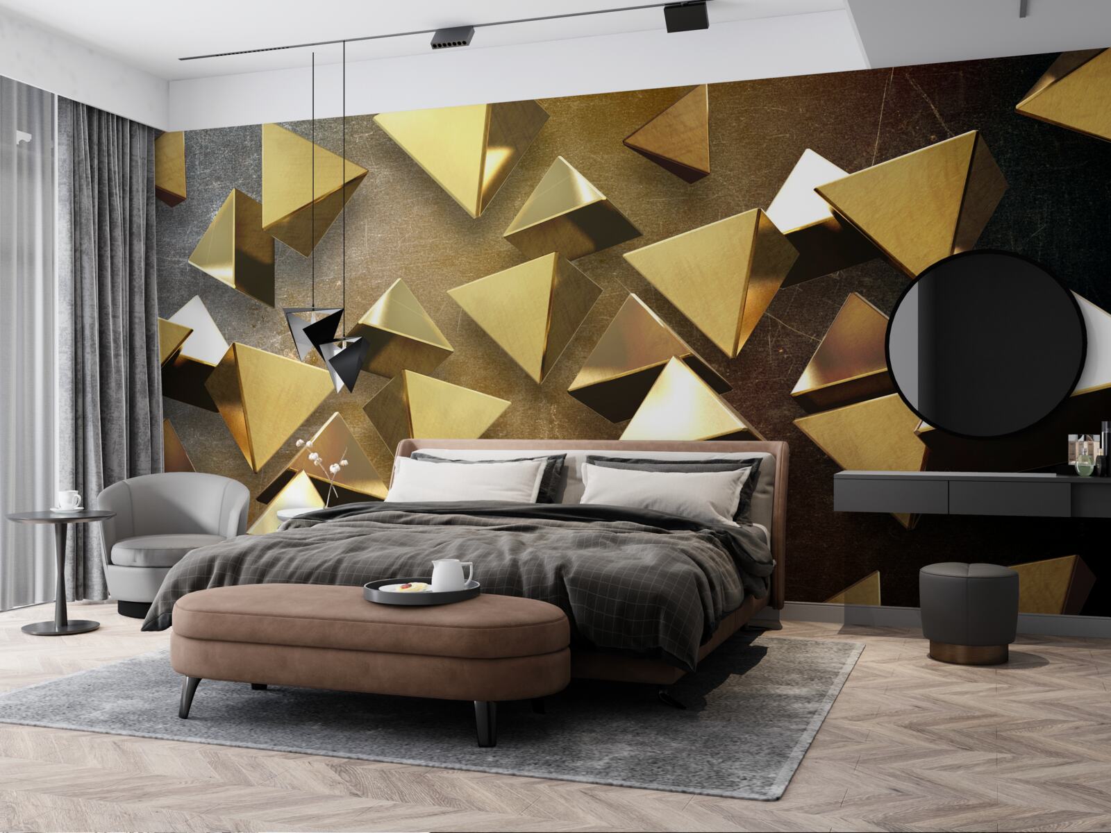 Fototapet triunghiuri aurii mici, extinse