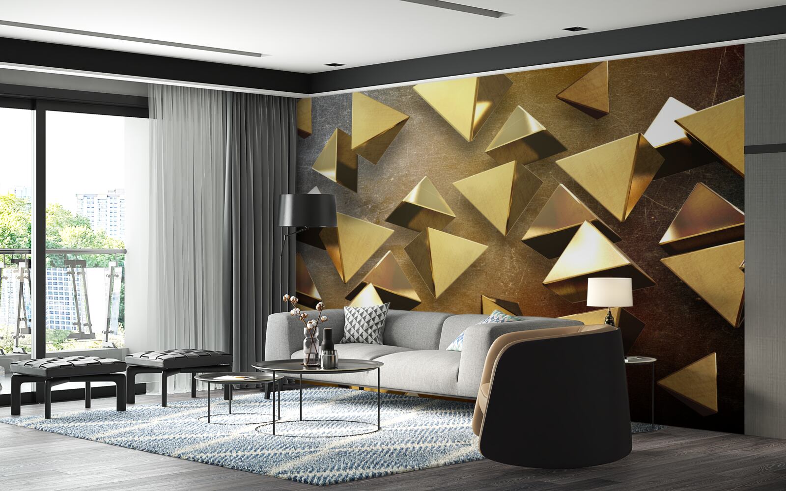 Fototapet triunghiuri aurii mici, extinse