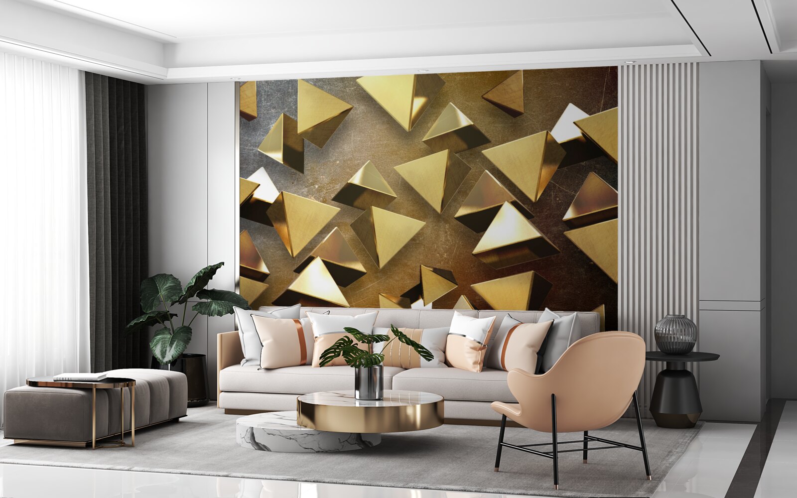 Fototapet triunghiuri aurii mici, extinse