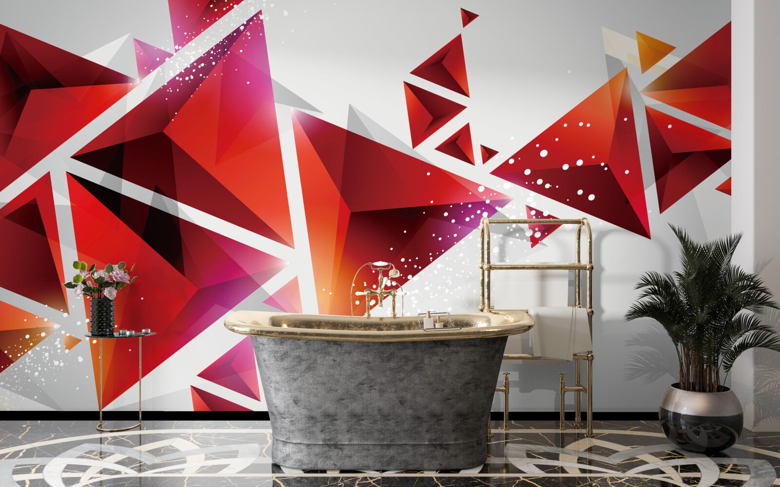 Fototapet triunghiuri cu mult roșu