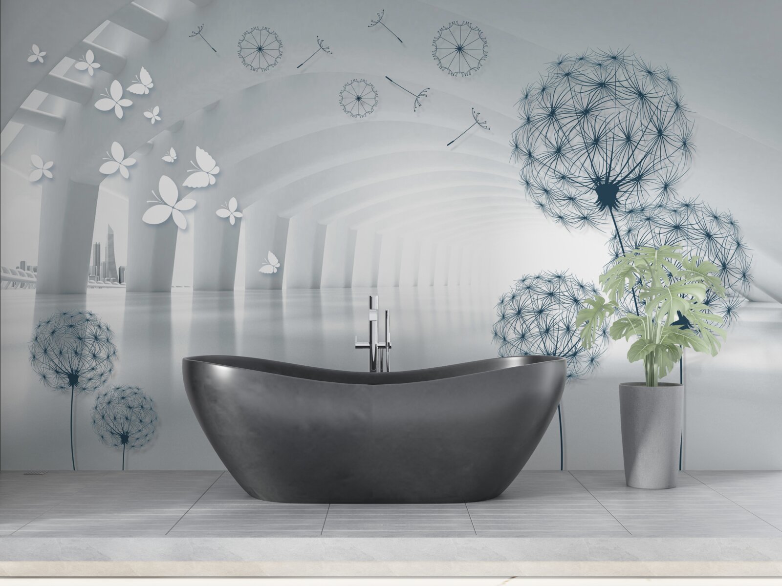 Fototapet Arcuri albe ca zăpada pe cer și câmp de lăptișor de matcă