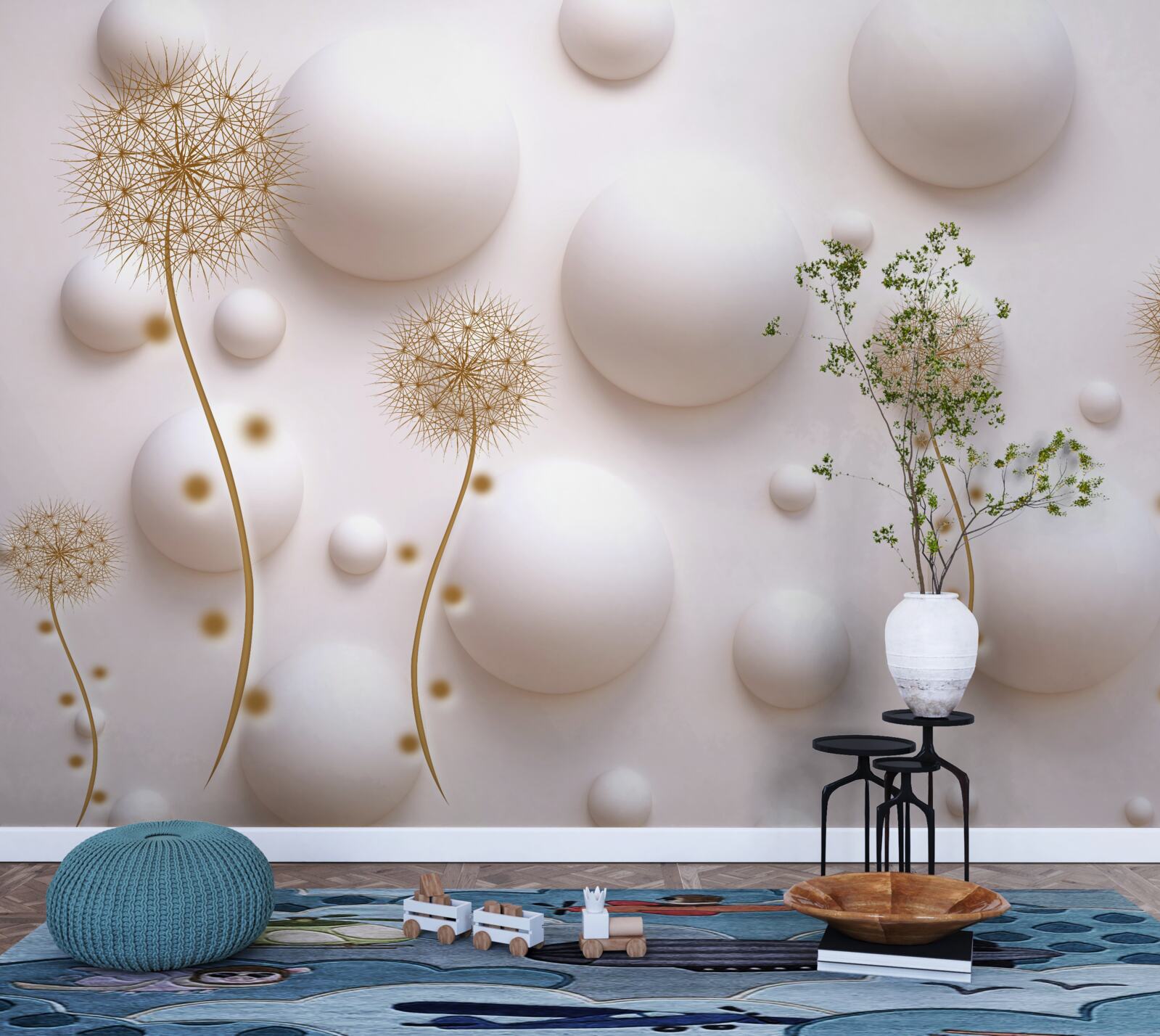 Fototapet Perle circulare albe ca zăpada și milleons aurii