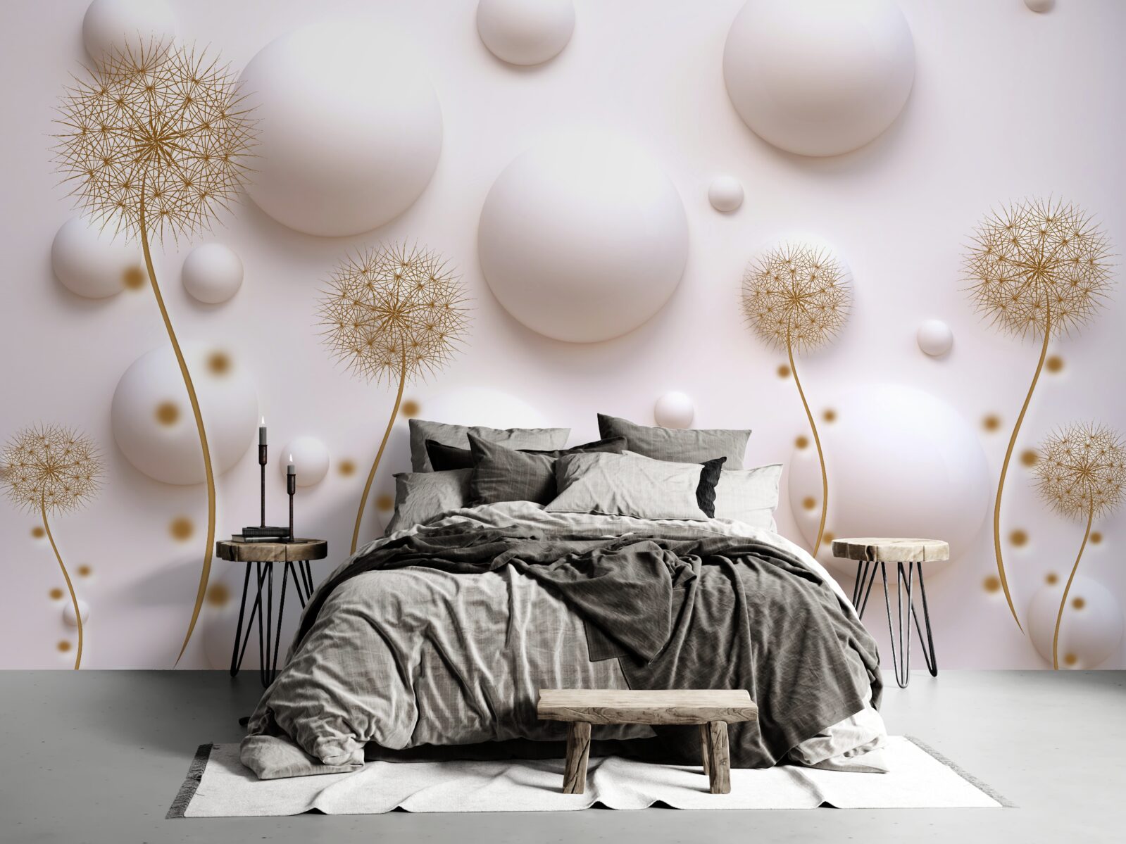 Fototapet Perle circulare albe ca zăpada și milleons aurii