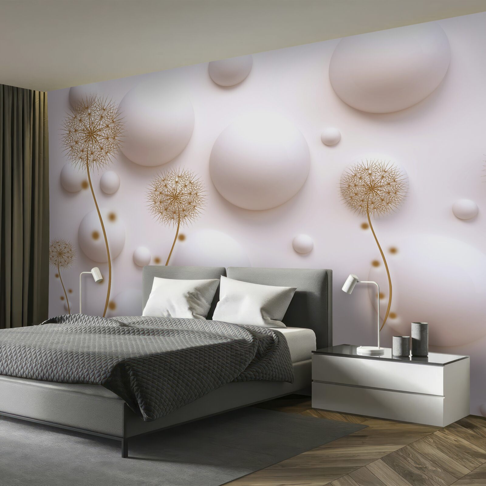 Fototapet Perle circulare albe ca zăpada și milleons aurii