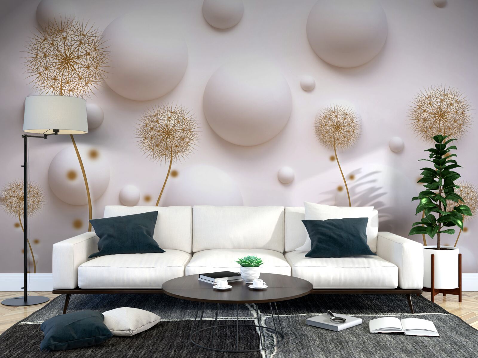 Fototapet Perle circulare albe ca zăpada și milleons aurii