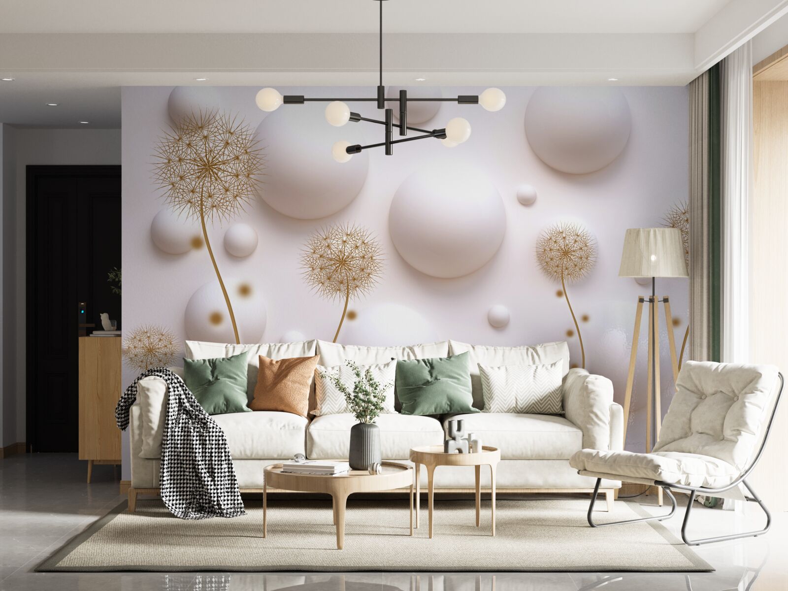 Fototapet Perle circulare albe ca zăpada și milleons aurii