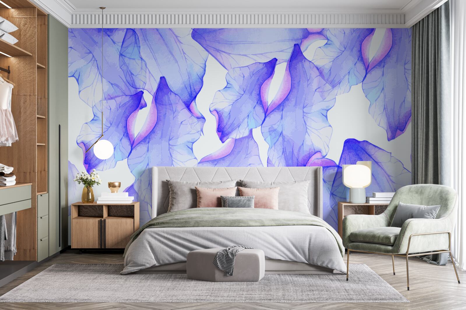 Fototapet boboci de flori cu o nuanță violet transparent