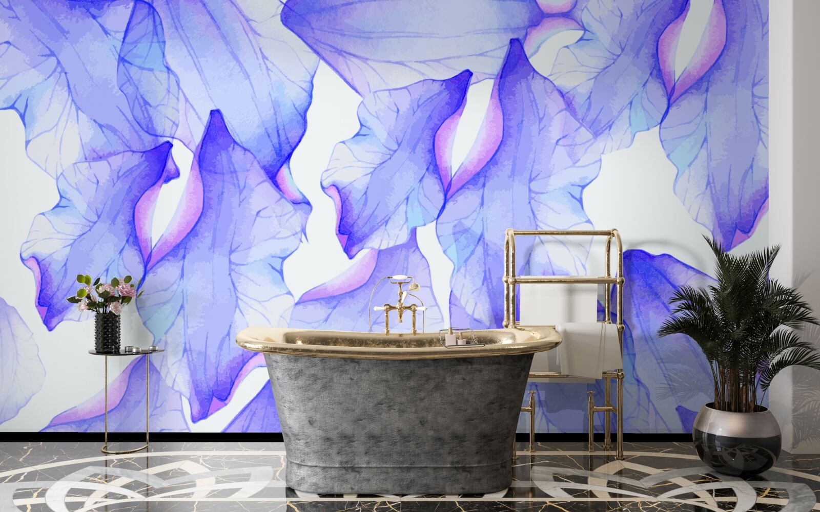 Fototapet boboci de flori cu o nuanță violet transparent