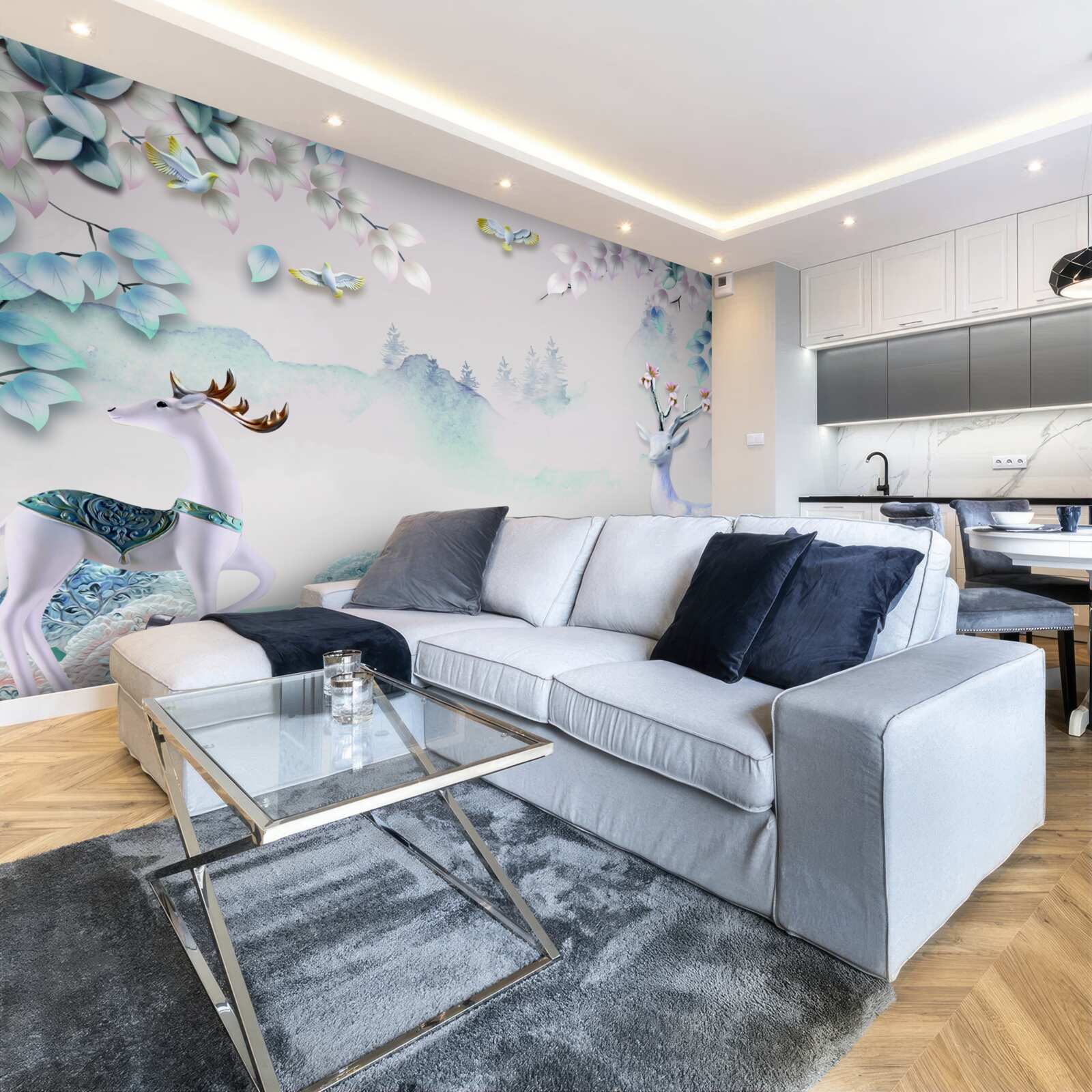 Fototapet căprioară rătăcind în ceață groasă